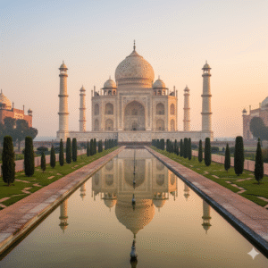 Taj Mahal Complete History — Front View of Main Dome and Reflecting Pool.