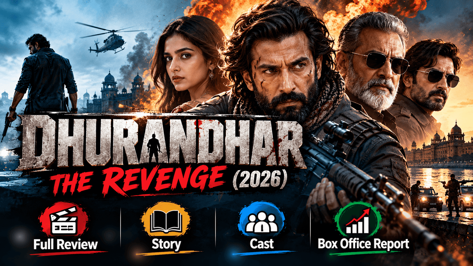 Dhurandhar The Revenge 2026 movie review featuring Ranveer Singh, cast, story, action scenes, and box office report.