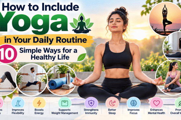How to include yoga in your daily routine with 10 simple yoga practices for a healthy life, stress relief, flexibility, and mental well-being.